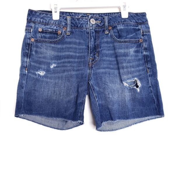 American Eagle Distressed Frayed Hem Cutoff Denim Jean Shorts Women's Size 2 - Picture 10 of 10